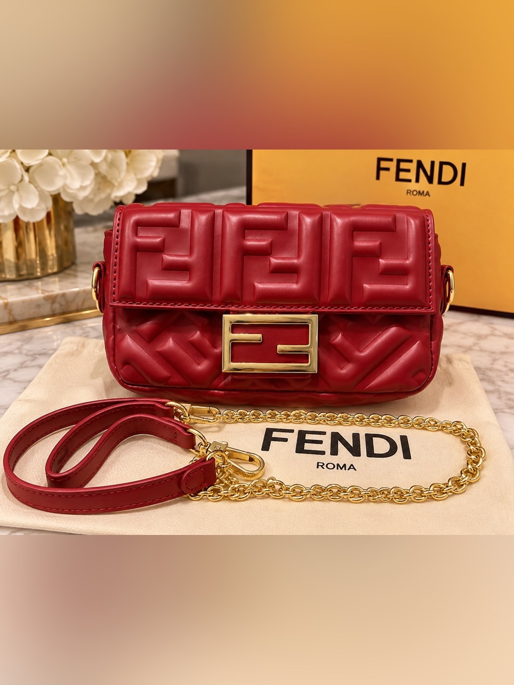 Unlisted Red Quilted Leather Crossbody with Gold Chain Strap